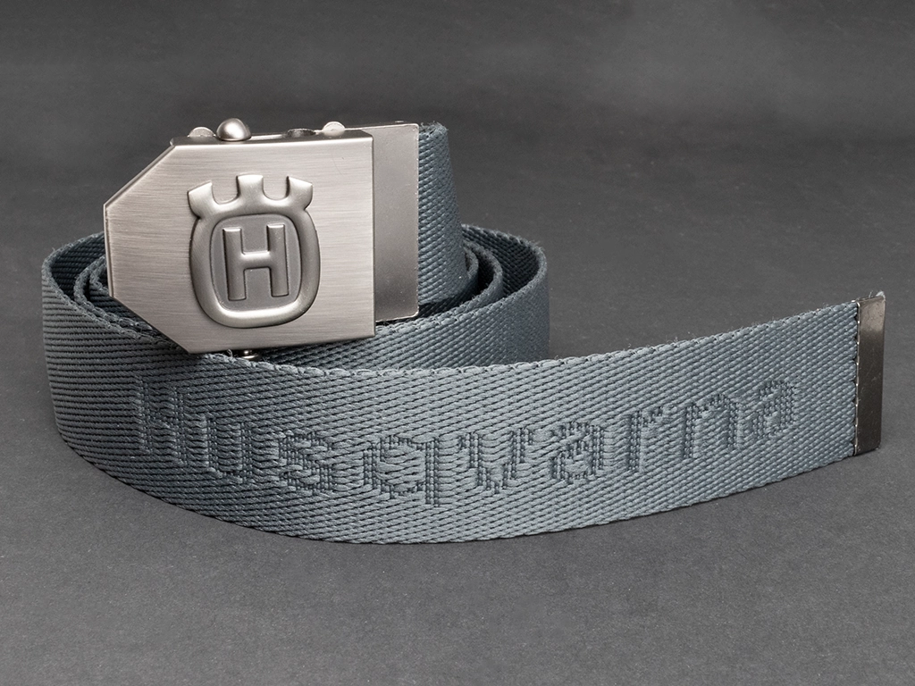 Husqvarna - Textilní opasek 40 mm (přezka zkosená) - Šedivý s ražbou