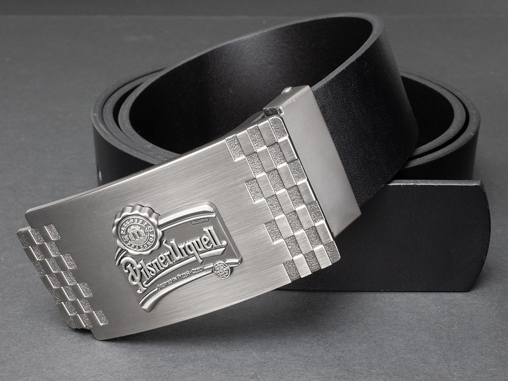 Pilsner Urquell - Kožený opasek 40 mm (přezka šachovnice) - Černý