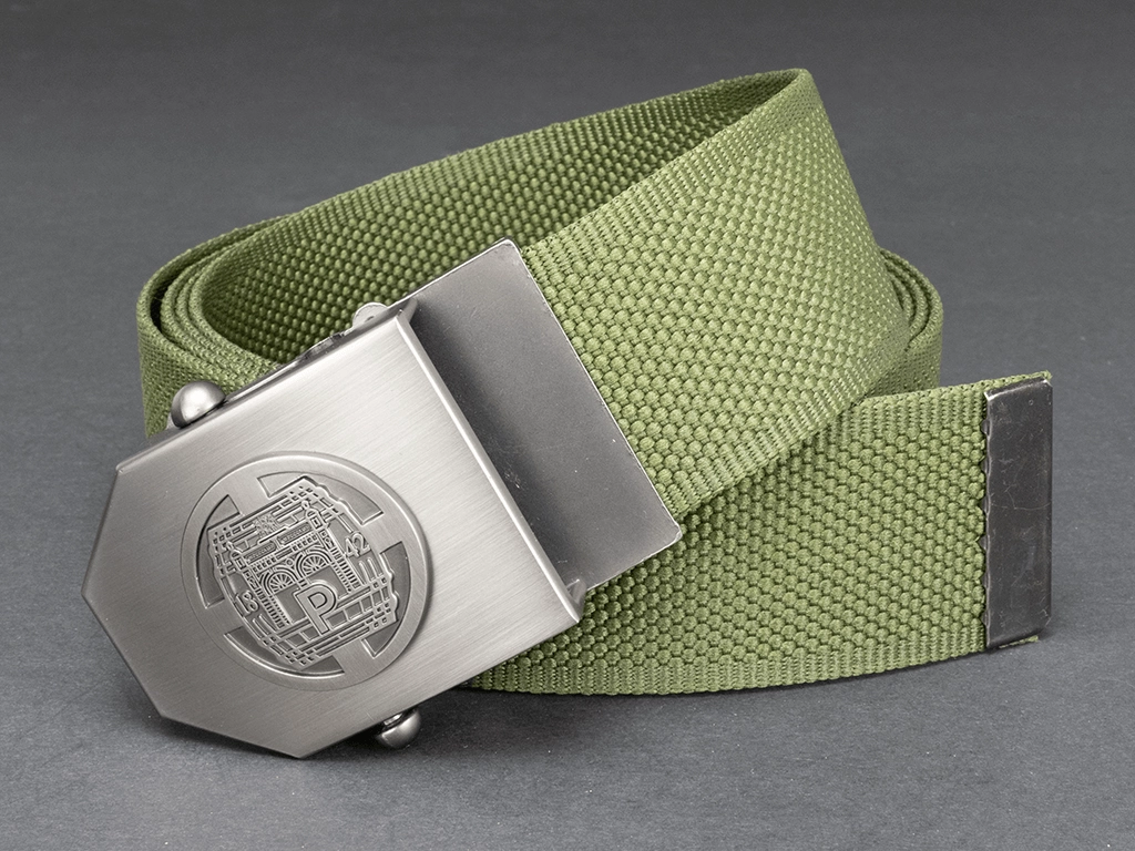 Pilsner Urquell - Textilní opasek 40 mm (přezka zkosená) - Olivový (logo soudek)
